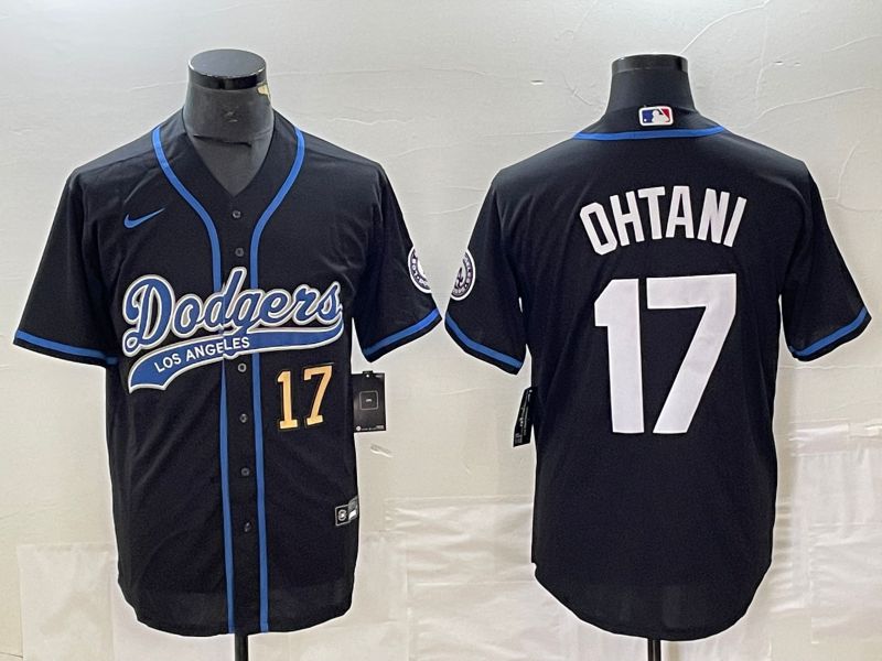 Men Los Angeles Dodgers 17 Ohtani Black Nike Game MLB Jersey style 2